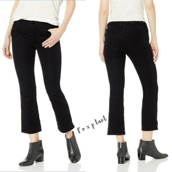 New J Brand Black Selena Bootcut Midrise Skinny Crop Corduroy Pants 30